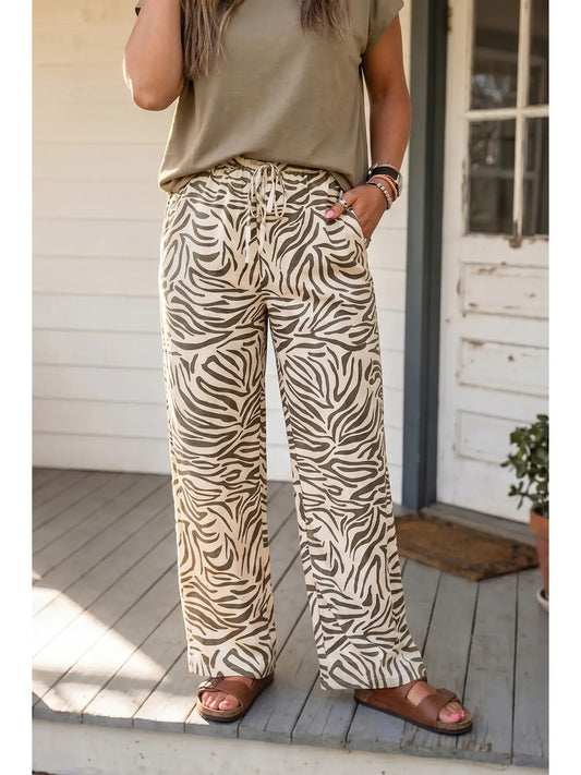 Western Zebra Elastic Waist Pocket Pants