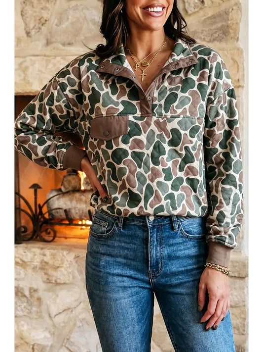 Western Camo Pullover Long Sleeve Stand Neck Sweatshirt