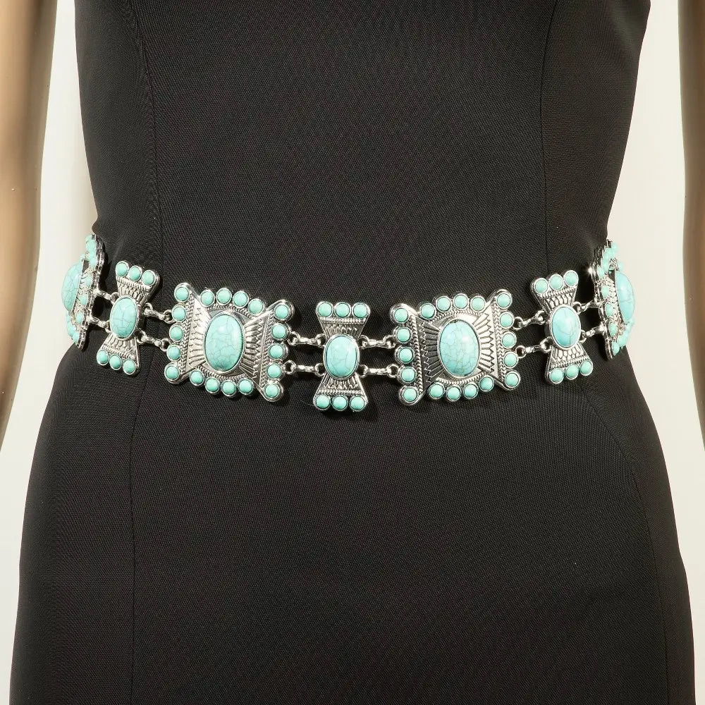 Turquoise Stone Western Concho Chain Belt