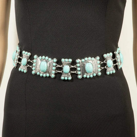 Turquoise Stone Western Concho Chain Belt
