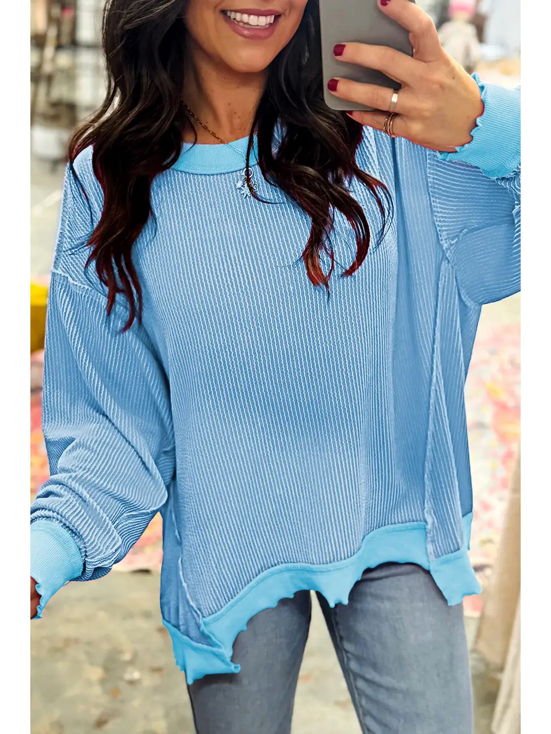 Sweetheart Blue Distressed Sweater